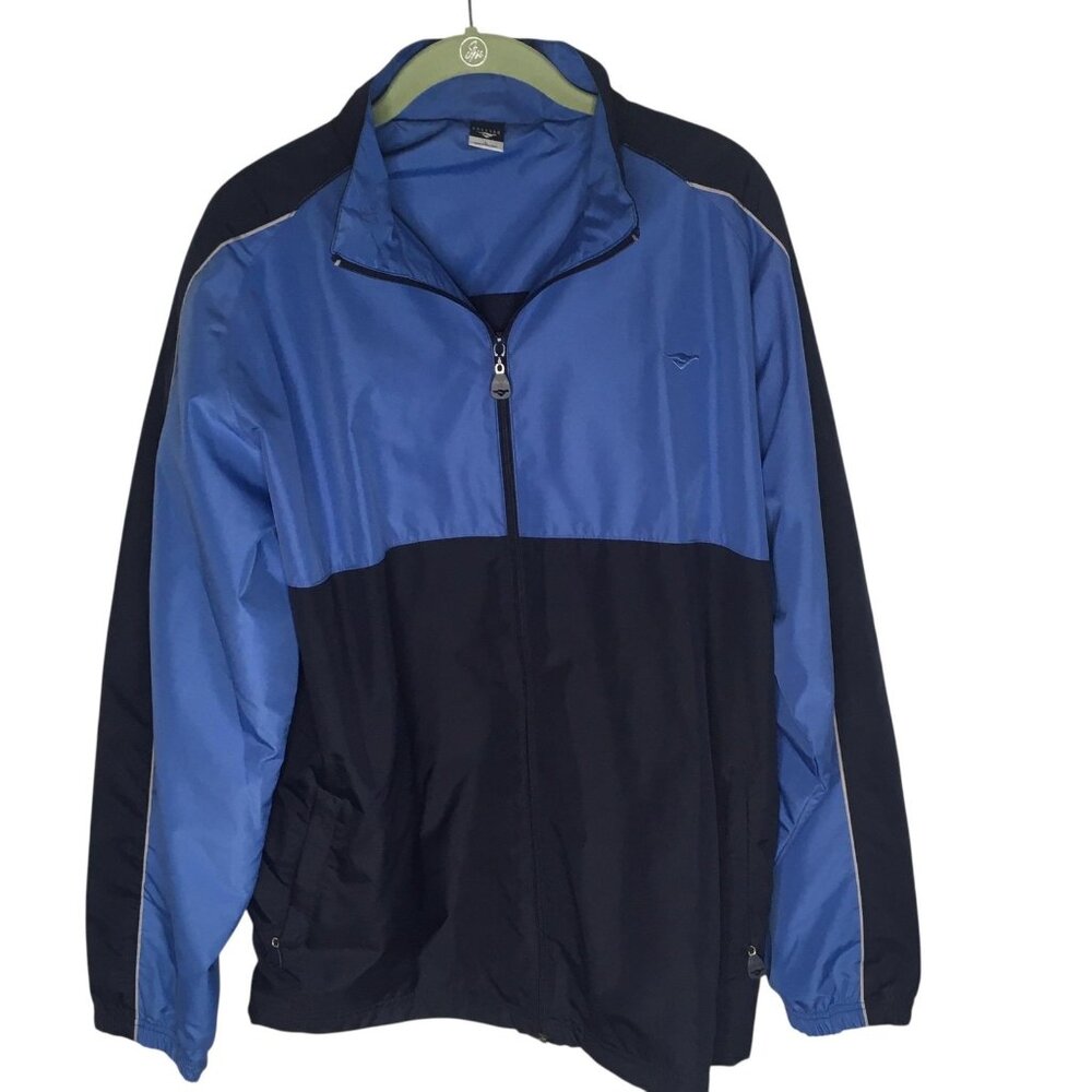 Cheetah Track Jacket Mens Large Blue Navy Colorblock Full Zip Windbreaker Sport